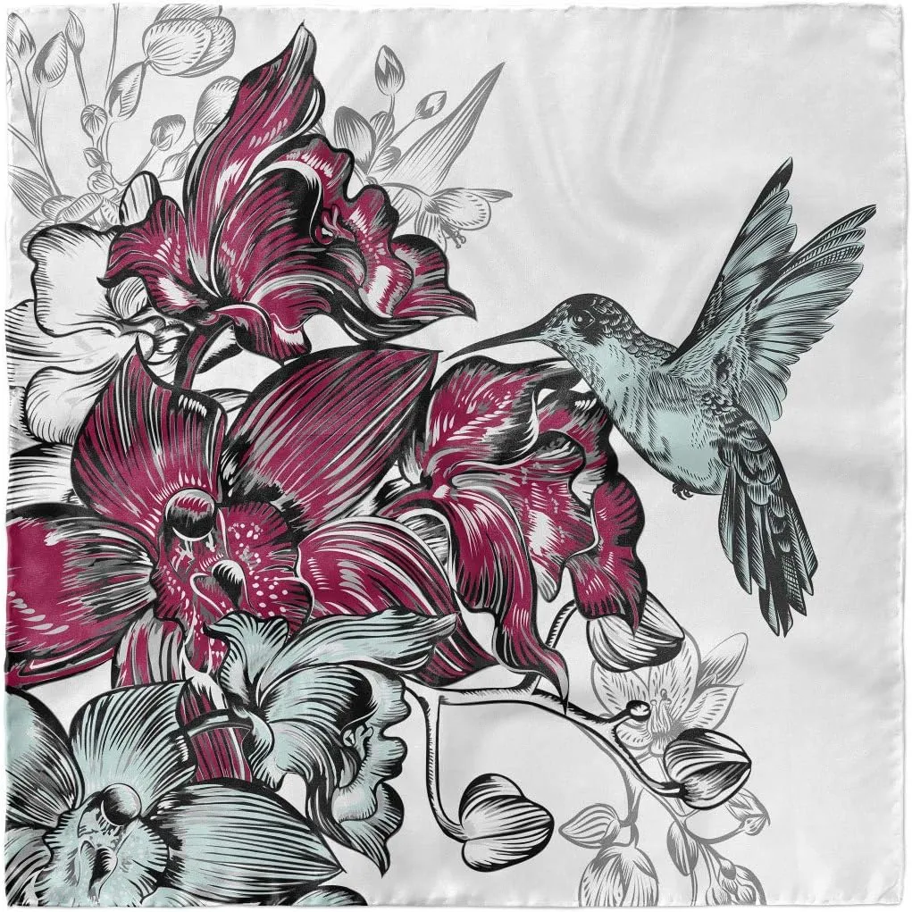 Ambesonne Nature Head Scarf, Orchids and Hummingbird, Hair Wrap