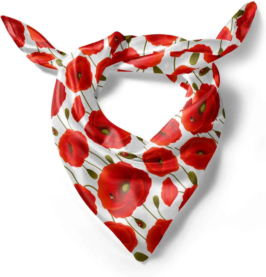 Ambesonne Poppy Head Scarf, Floral Blossom Spring, Hair Wrap