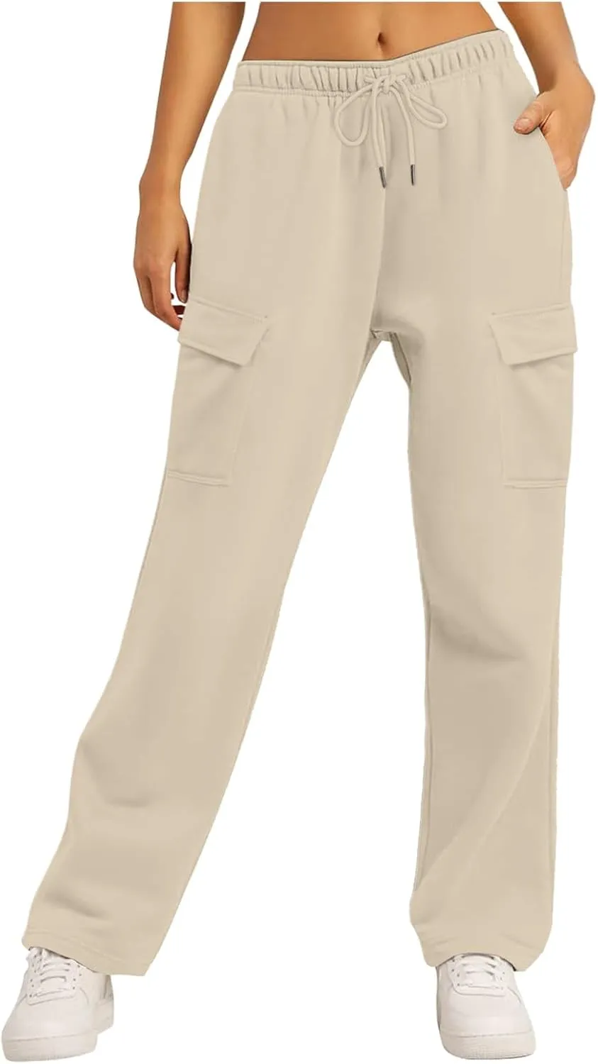 Baggy Sweatpants for Women Tapered Spring Running Joggers Modern Solid Fitted Pants Comfy Elastic Waist with Pockets
