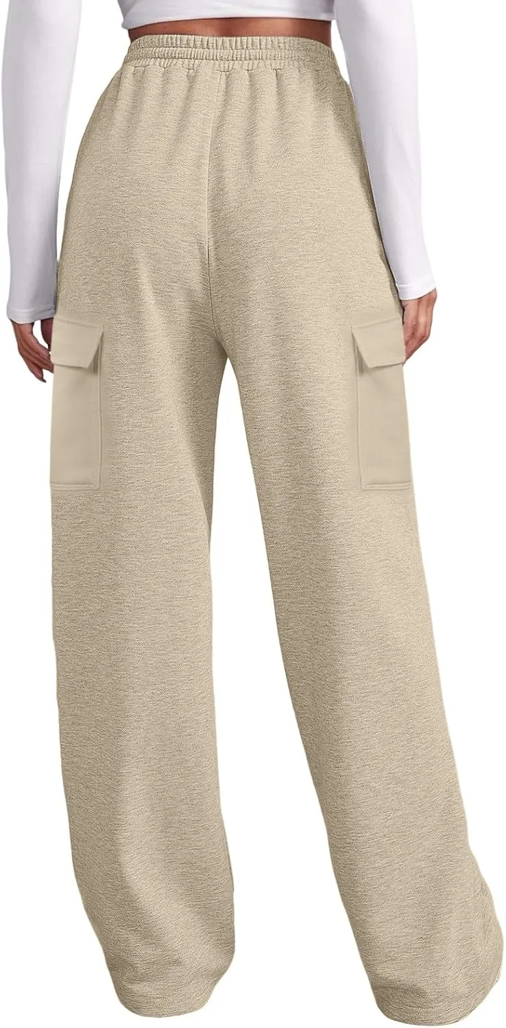 Baggy Sweatpants for Women Tapered Spring Running Joggers Modern Solid Fitted Pants Comfy Elastic Waist with Pockets