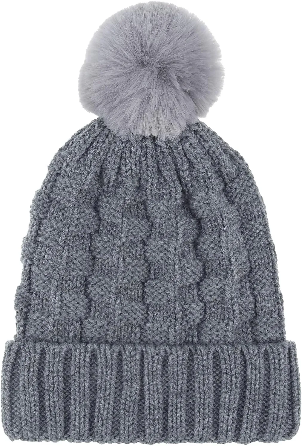 BYOS Womens Winter Cute Warm Plush Fleece Lined Leafy Knitted Beret Beanie Hat with Pom,Slouchy Relaxed Fit