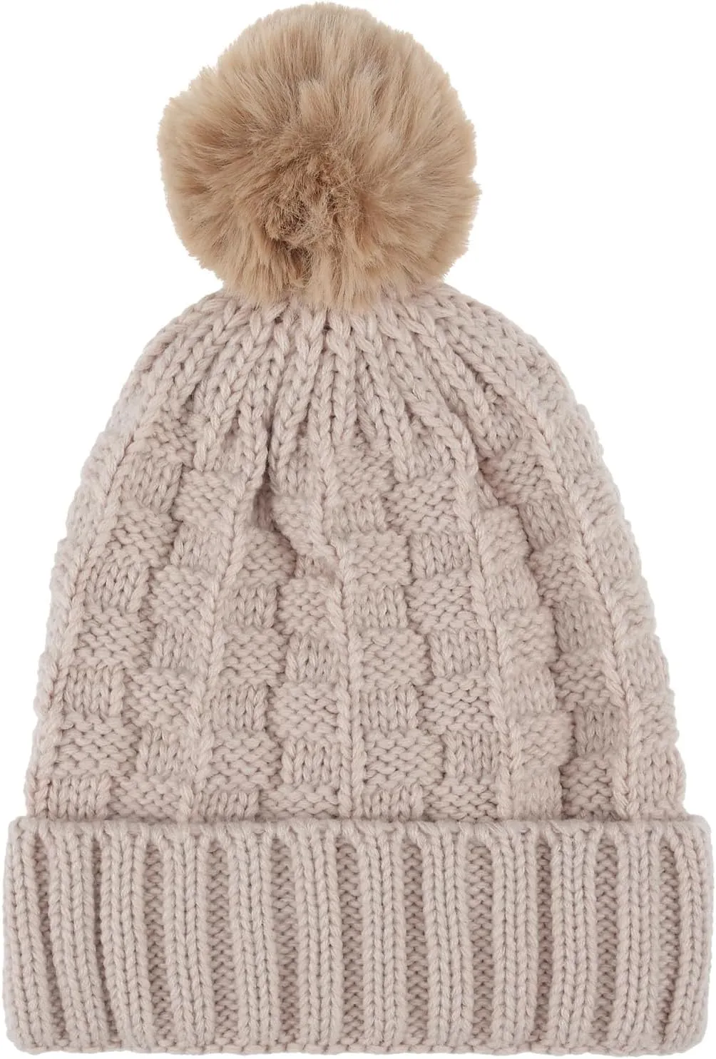 BYOS Womens Winter Cute Warm Plush Fleece Lined Leafy Knitted Beret Beanie Hat with Pom,Slouchy Relaxed Fit