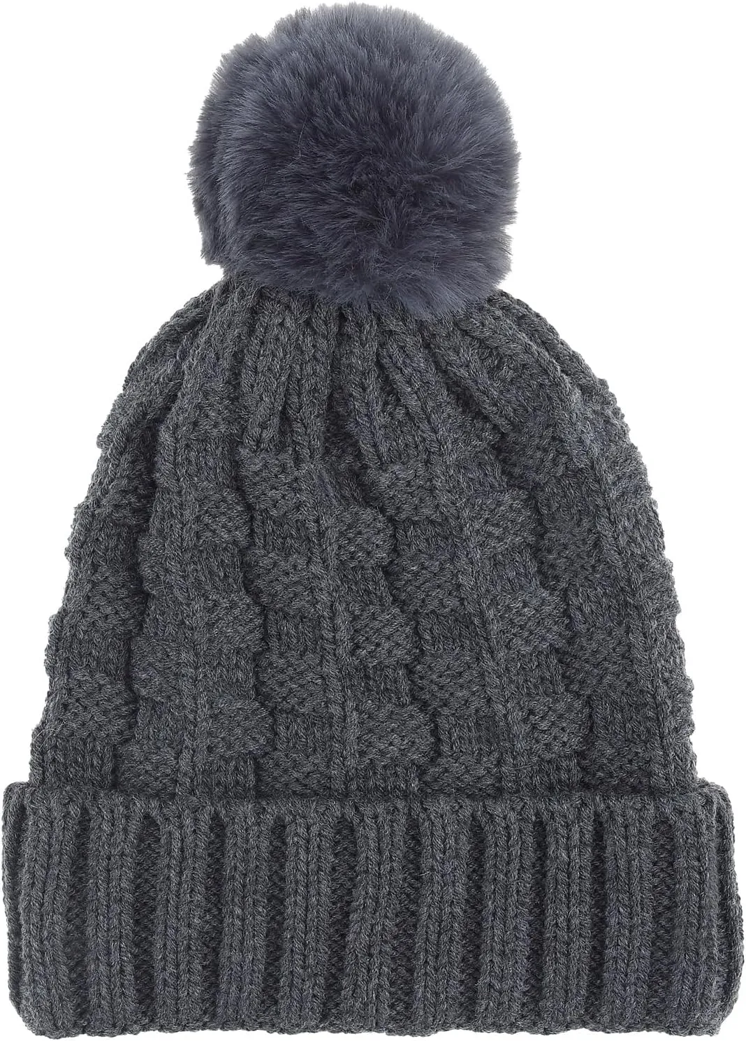 BYOS Womens Winter Cute Warm Plush Fleece Lined Leafy Knitted Beret Beanie Hat with Pom,Slouchy Relaxed Fit