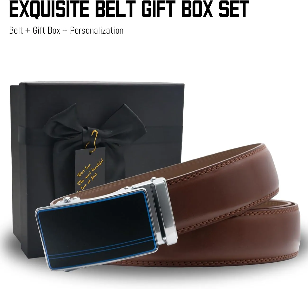 Custom Men's Belt,Personalized Engraved Name 1 3/8" Leather Ratchet Dress Belt,Customizable Fit,Elegant Gift Box