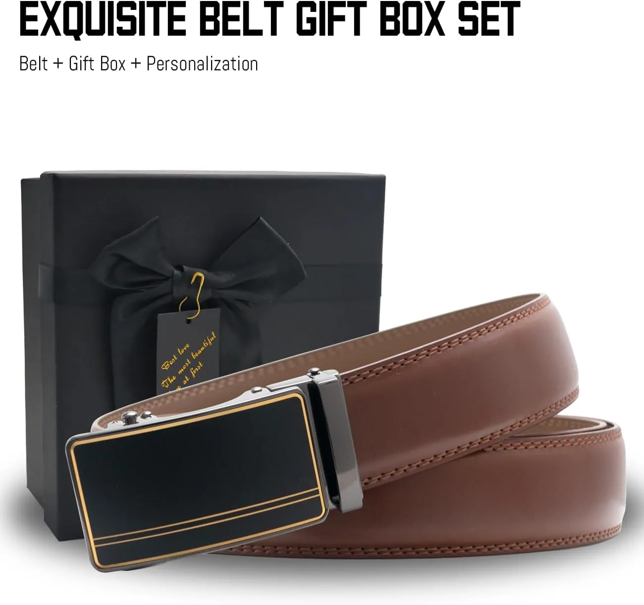 Custom Men's Belt,Personalized Engraved Name 1 3/8" Leather Ratchet Dress Belt,Customizable Fit,Elegant Gift Box