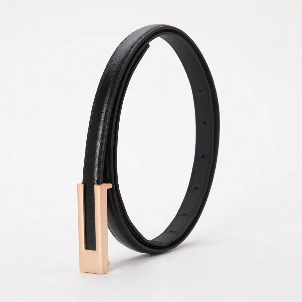 Elegant 1pc Women's Black Vintage Skinny Belt For Dress, Shirt, Suit & Daily Wear