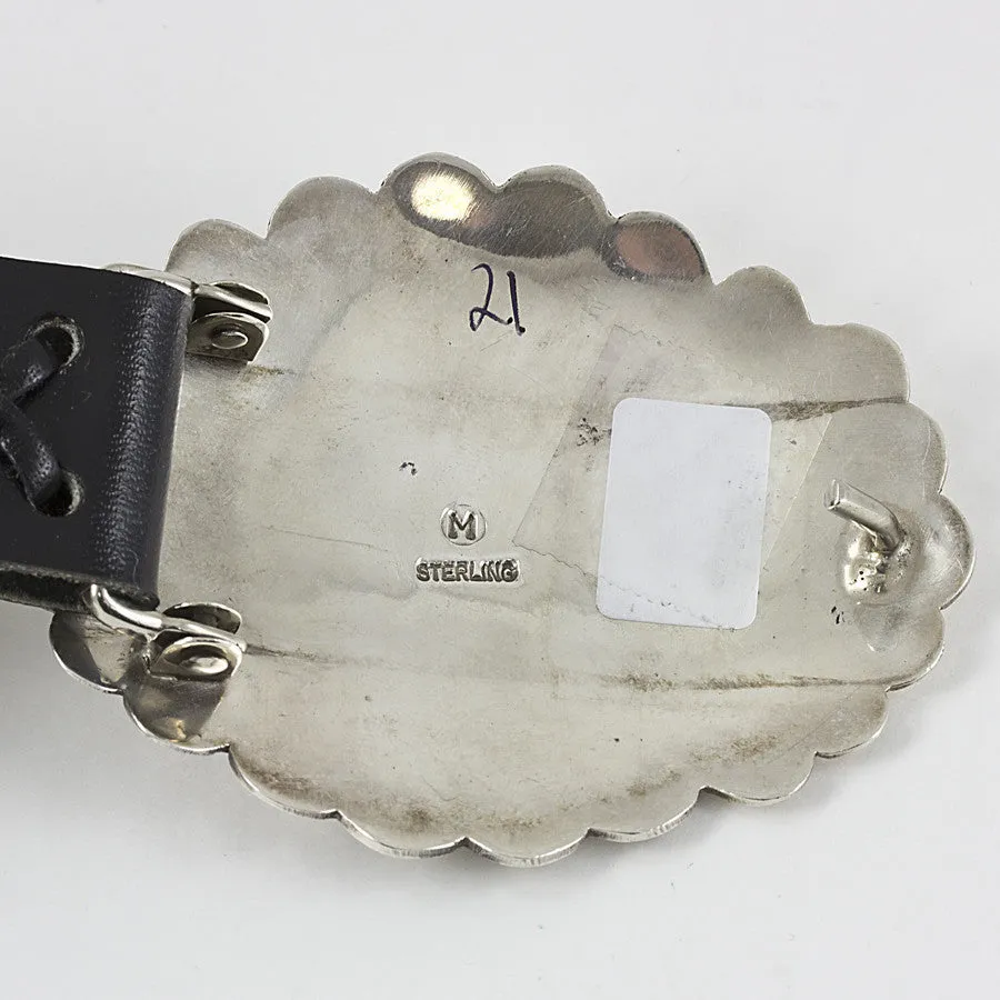 Elegant Sterling Silver and Black Leather 43" Concho Belt