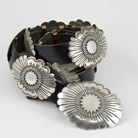 Elegant Sterling Silver and Black Leather 43" Concho Belt