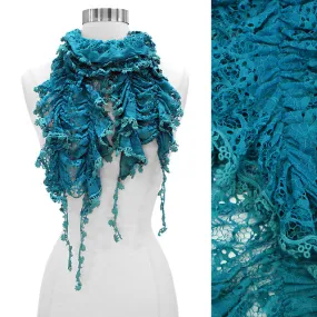 Floral Lace Elastic Ruffle Light Fashion Scarf Teal