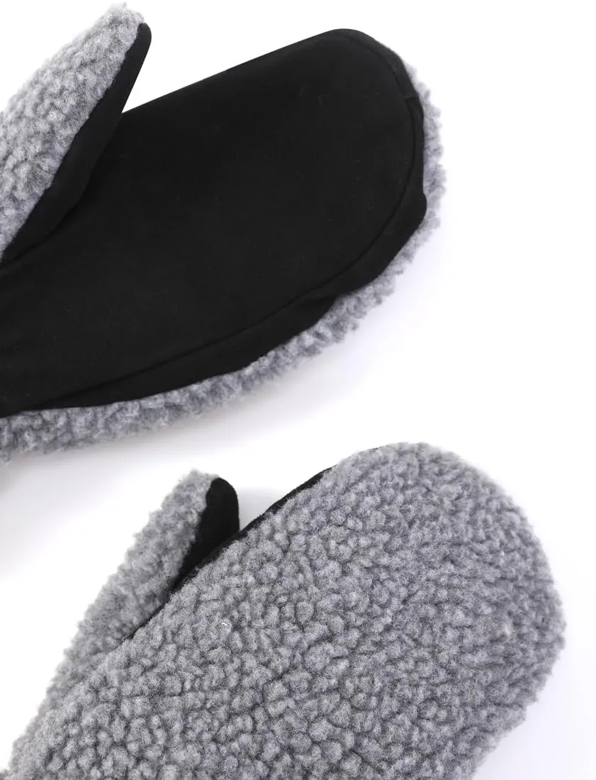Harssidanzar Women's Sherpa Mitten Genuine Suede Outdoor Mitt Winter For Thermal Thinsulate Lined With Finger Liners SL020US