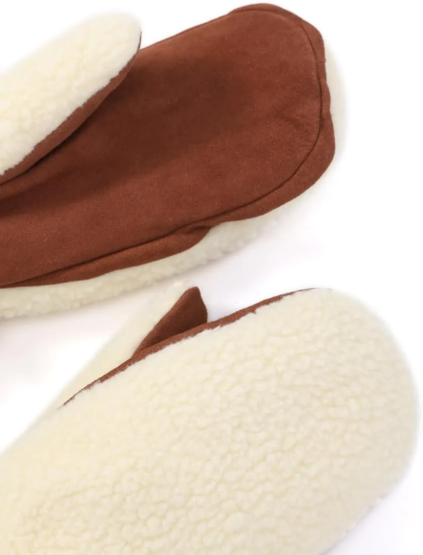 Harssidanzar Women's Sherpa Mitten Genuine Suede Outdoor Mitt Winter For Thermal Thinsulate Lined With Finger Liners SL020US