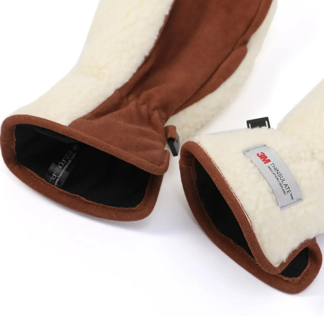Harssidanzar Women's Sherpa Mitten Genuine Suede Outdoor Mitt Winter For Thermal Thinsulate Lined With Finger Liners SL020US