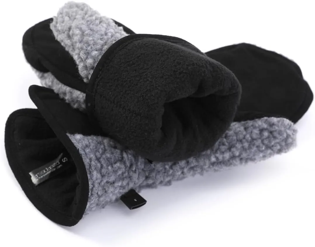 Harssidanzar Women's Sherpa Mitten Genuine Suede Outdoor Mitt Winter For Thermal Thinsulate Lined With Finger Liners SL020US