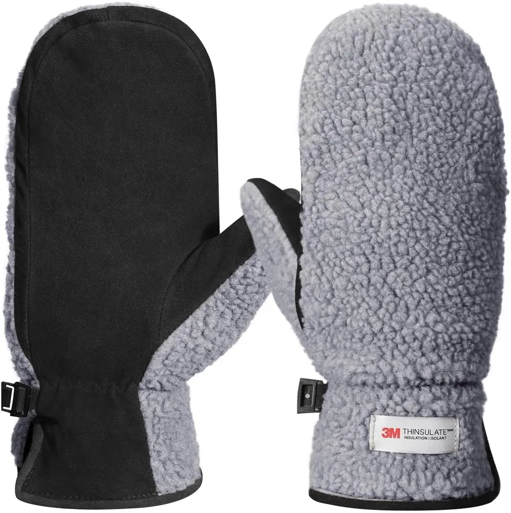 Harssidanzar Women's Sherpa Mitten Genuine Suede Outdoor Mitt Winter For Thermal Thinsulate Lined With Finger Liners SL020US