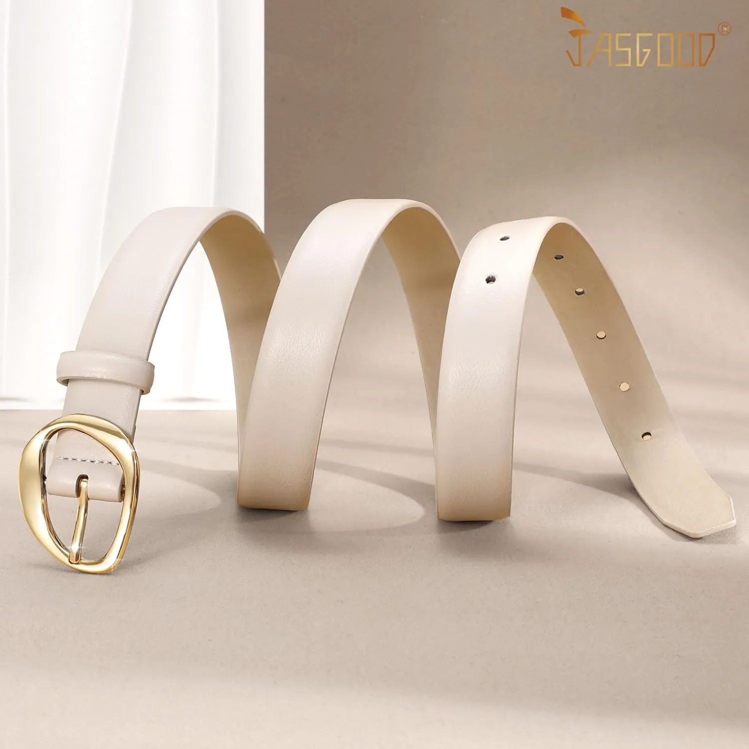 JASGOOD Leather Belts for Women Casual Fashion Waist Belt with Gold Buckle Ladies for Jeans Pants Dresses