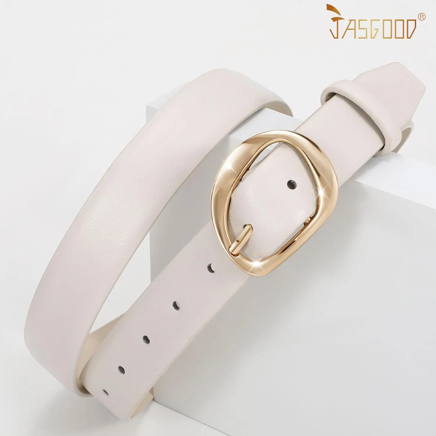 JASGOOD Leather Belts for Women Casual Fashion Waist Belt with Gold Buckle Ladies for Jeans Pants Dresses