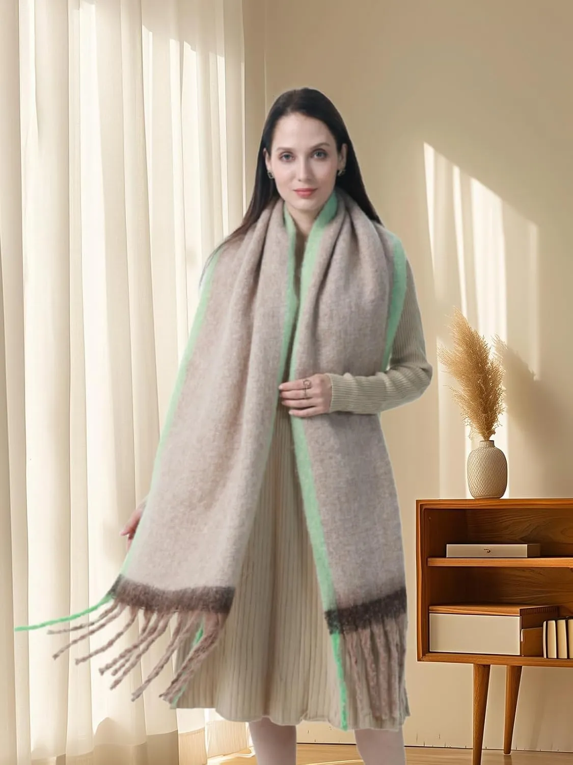 kaliya Womens Chunky Oversized Plaid Winter Scarf for Women,Women's Fashion Colorful Christmas Blanket Scarf Ladies Scarves