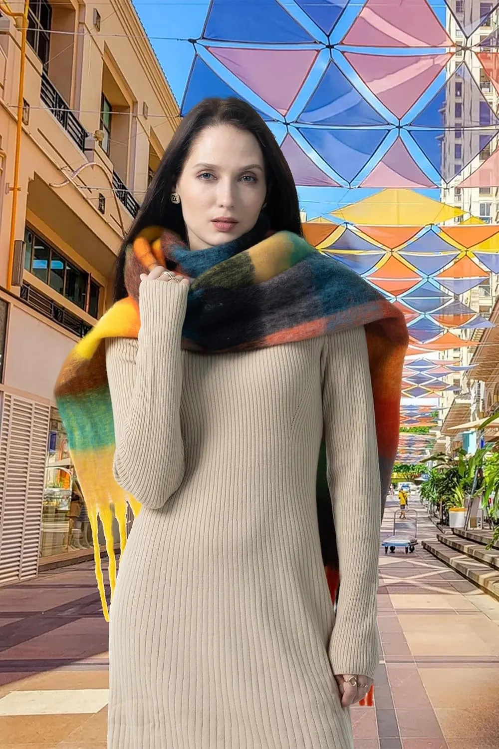 kaliya Womens Chunky Oversized Plaid Winter Scarf for Women,Women's Fashion Colorful Christmas Blanket Scarf Ladies Scarves
