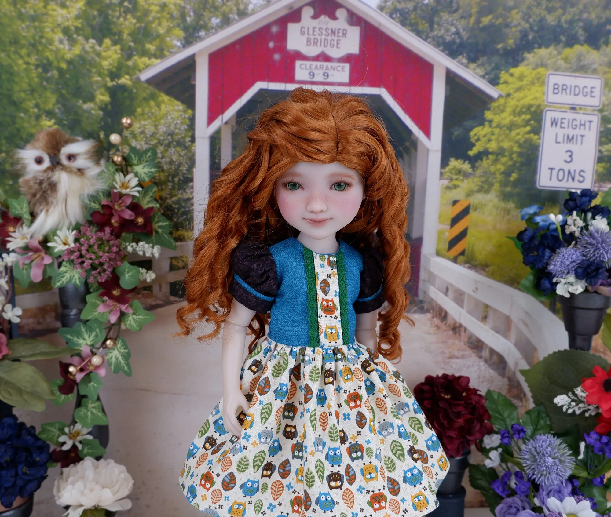 Leafy Owls - dress with boots for Ruby Red Fashion Friends doll