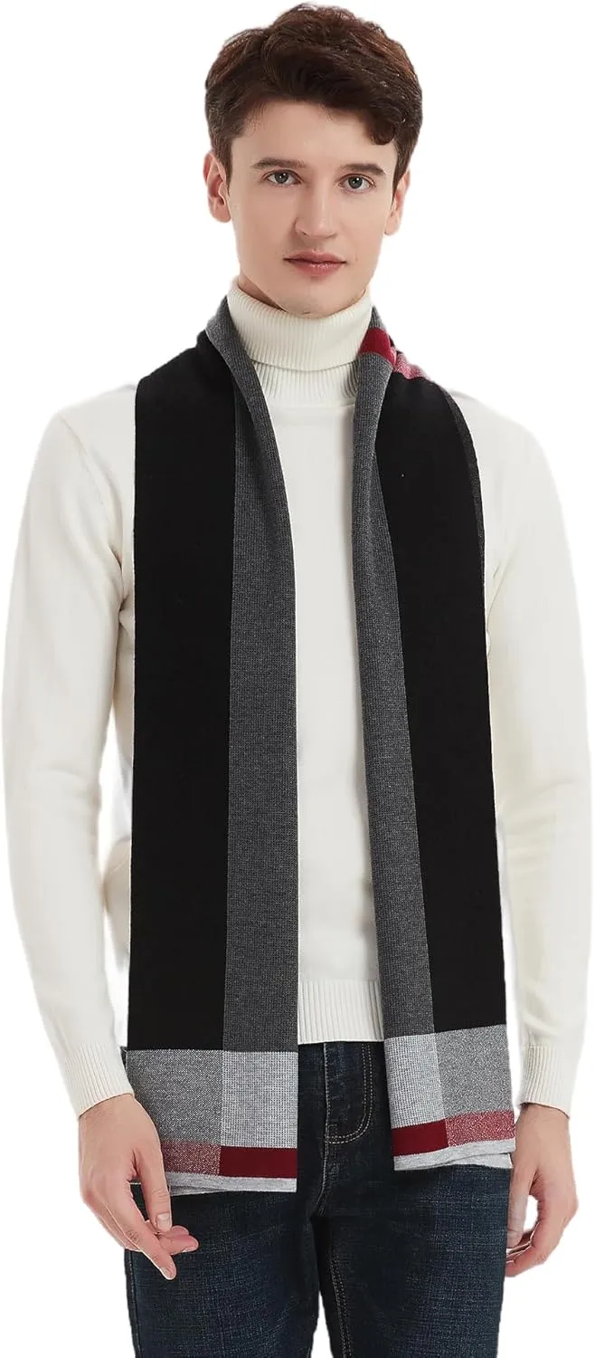 Men Winter Cashmere Scarf Wool Soft Warm Knitted Plaid Scarves for Men