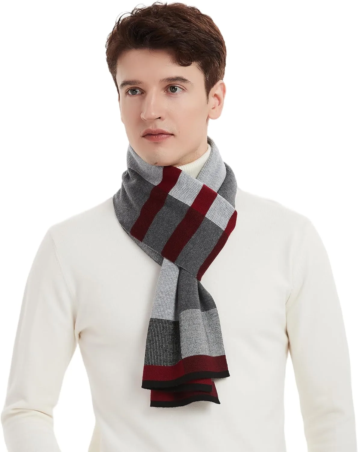 Men Winter Cashmere Scarf Wool Soft Warm Knitted Plaid Scarves for Men