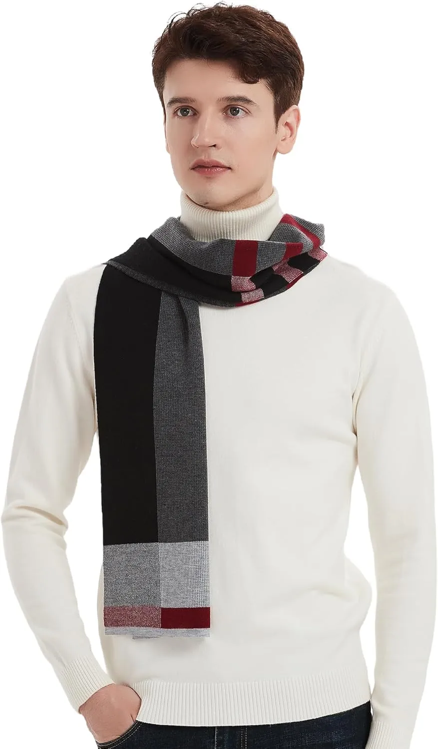 Men Winter Cashmere Scarf Wool Soft Warm Knitted Plaid Scarves for Men