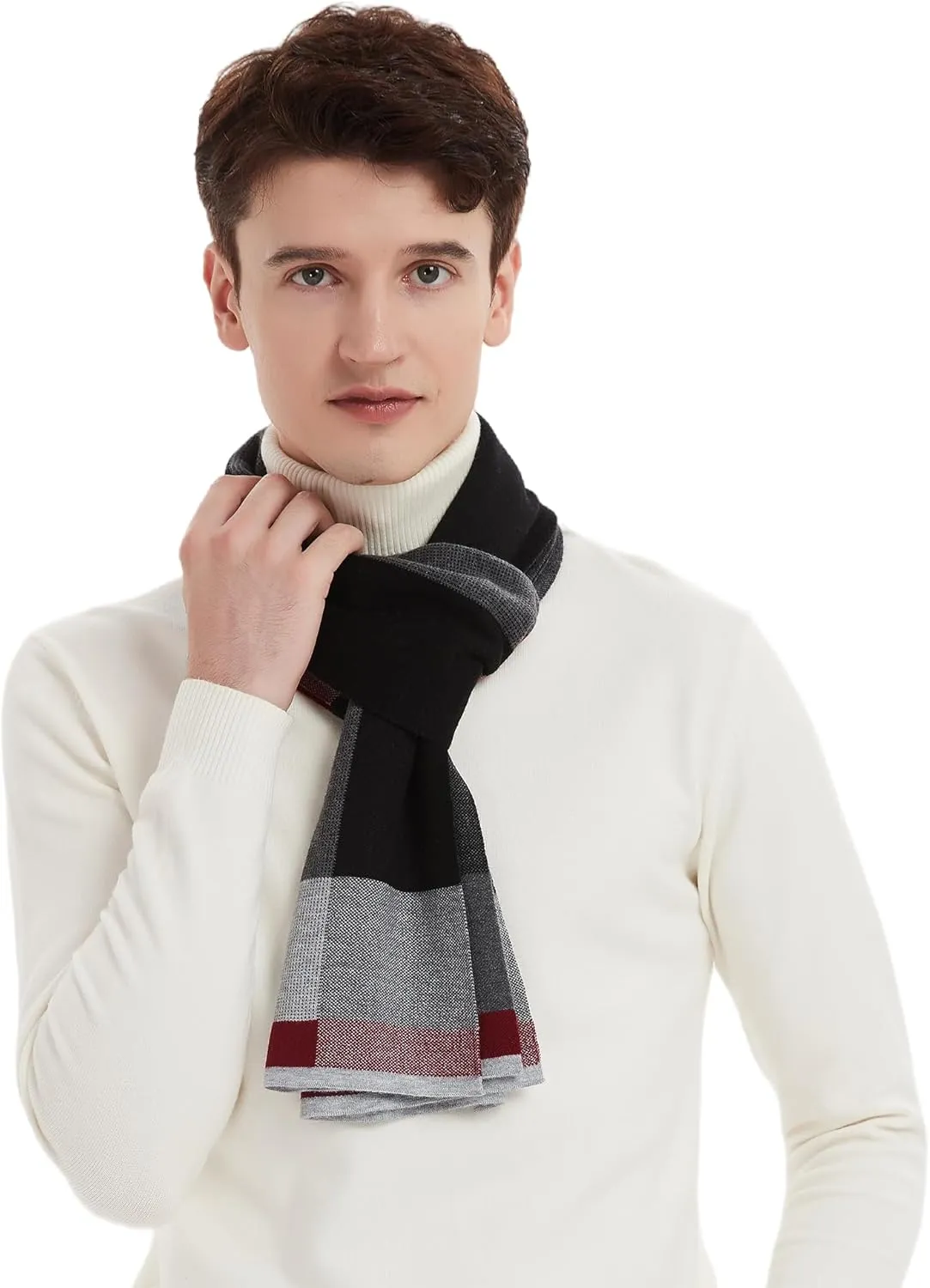 Men Winter Cashmere Scarf Wool Soft Warm Knitted Plaid Scarves for Men
