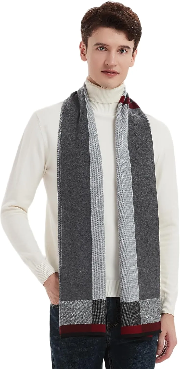 Men Winter Cashmere Scarf Wool Soft Warm Knitted Plaid Scarves for Men