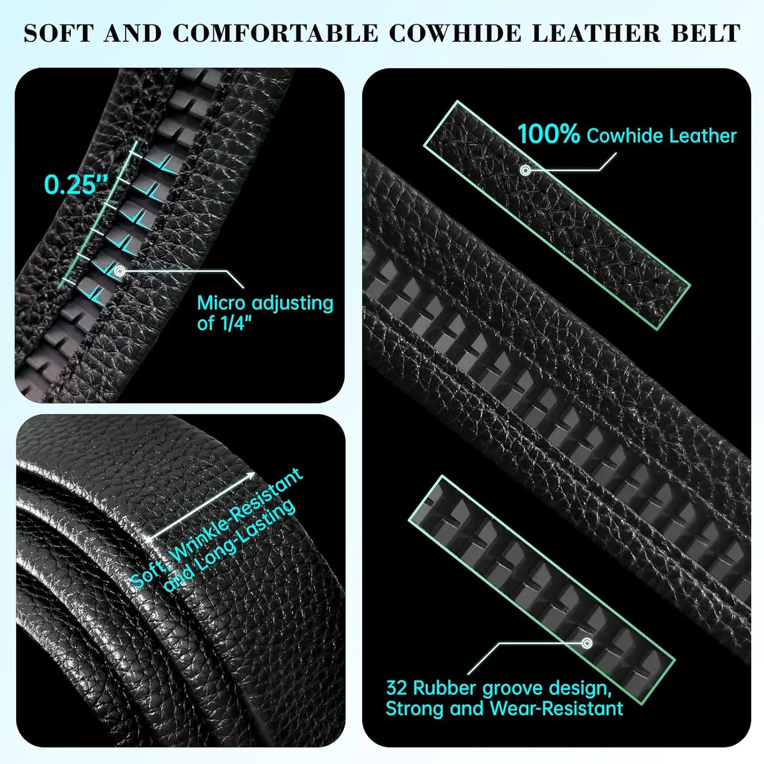 Men's Belt,Leather Ratchet Dress Belts with Sliding Adjustable Belts Dress Casual Jeans Comfort Trim to Fit