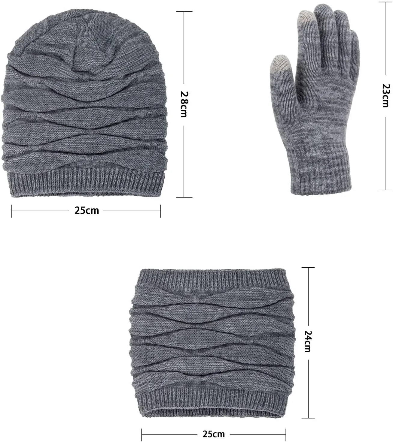 Mens Womens Winter Beanie Hat Scarf Gloves Set Knit Beanie Hat with Warm Fleece Lined Neck Warmer
