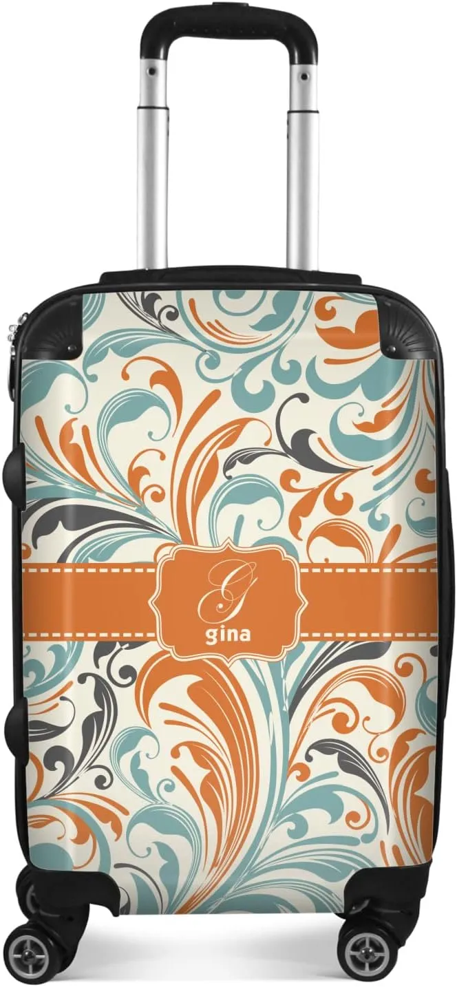 Personalized Orange & Blue Leafy Swirls Suitcase - 20" Carry On