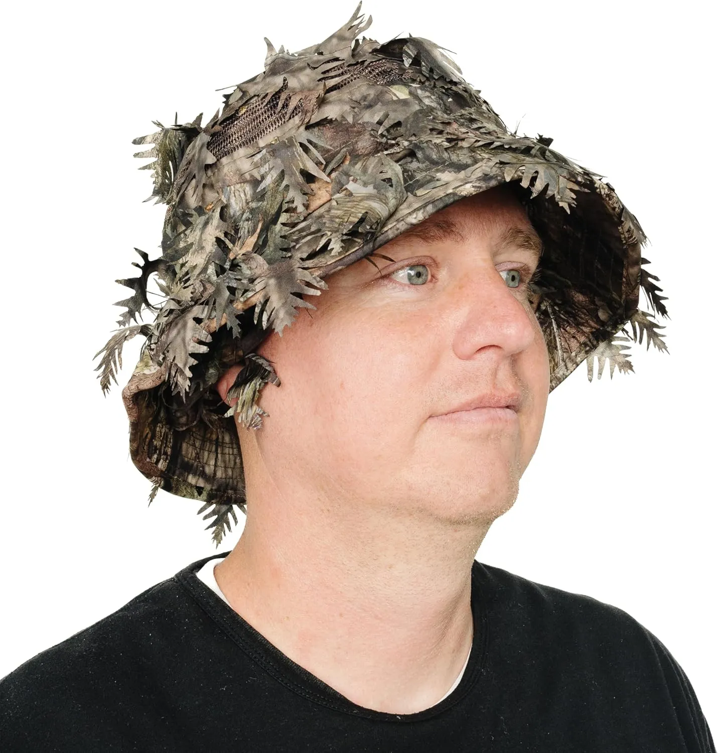 QuikCamo Realtree & Mossy Oak 3D Leafy Camo Face Mask Bucket Hat for Men Deer Duck and Turkey Hunting (Fully Adjustable OSFM)
