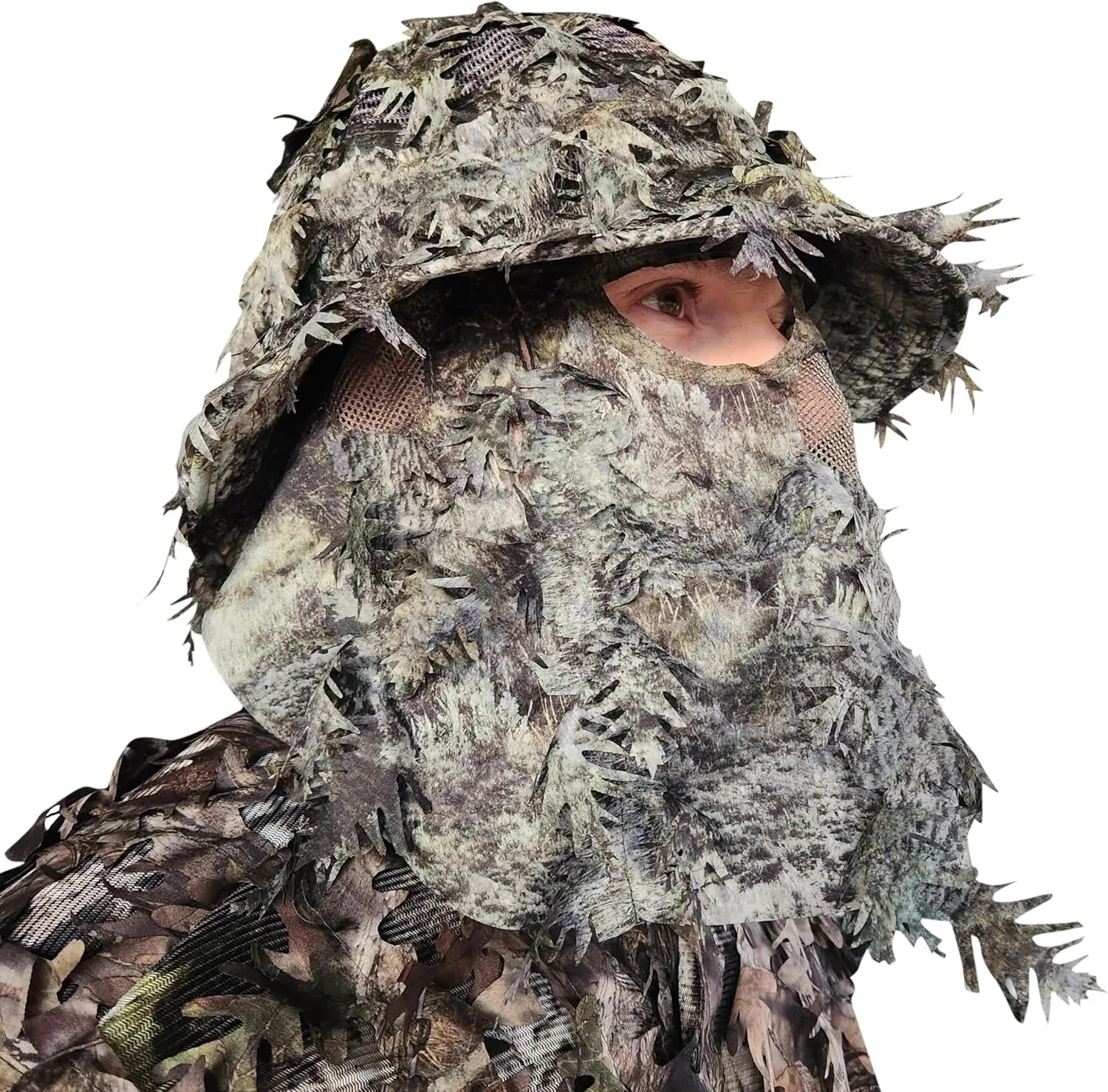 QuikCamo Realtree & Mossy Oak 3D Leafy Camo Face Mask Bucket Hat for Men Deer Duck and Turkey Hunting (Fully Adjustable OSFM)