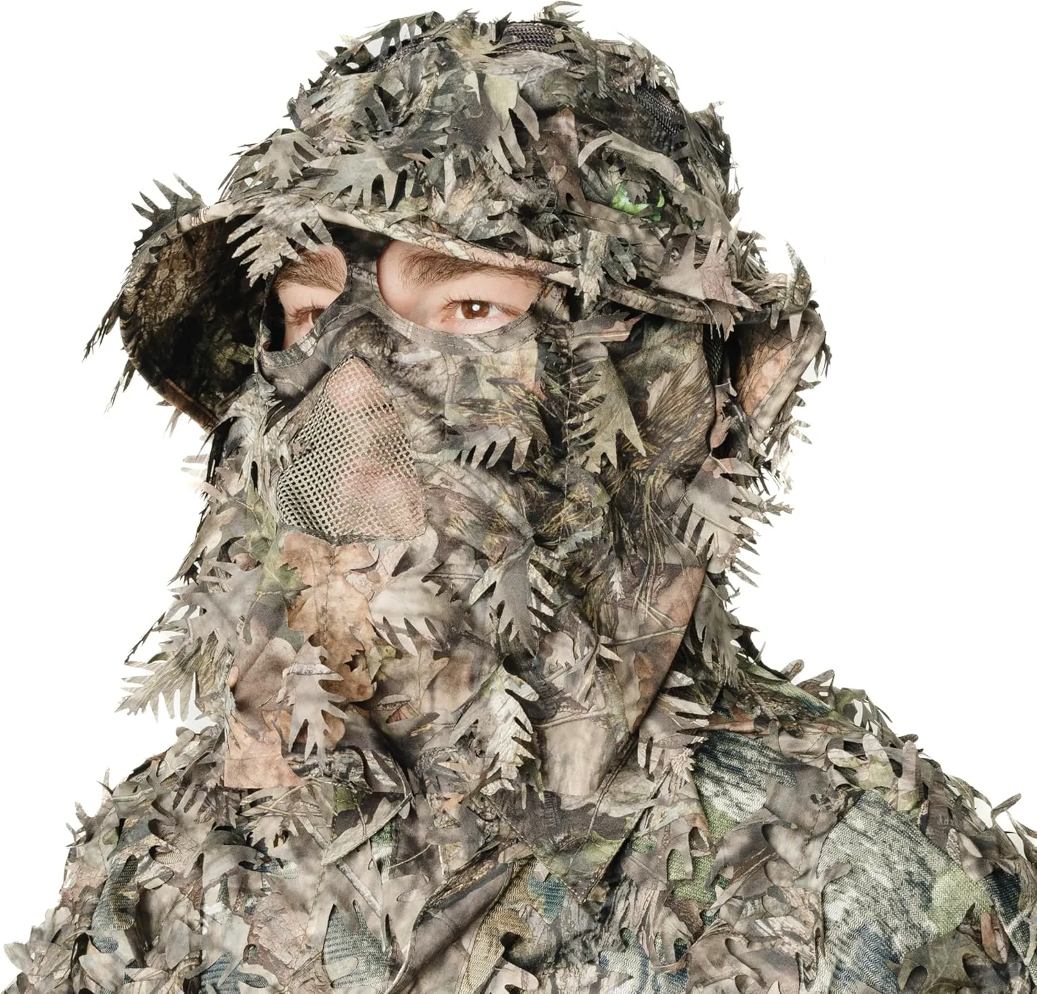 QuikCamo Realtree & Mossy Oak 3D Leafy Camo Face Mask Bucket Hat for Men Deer Duck and Turkey Hunting (Fully Adjustable OSFM)