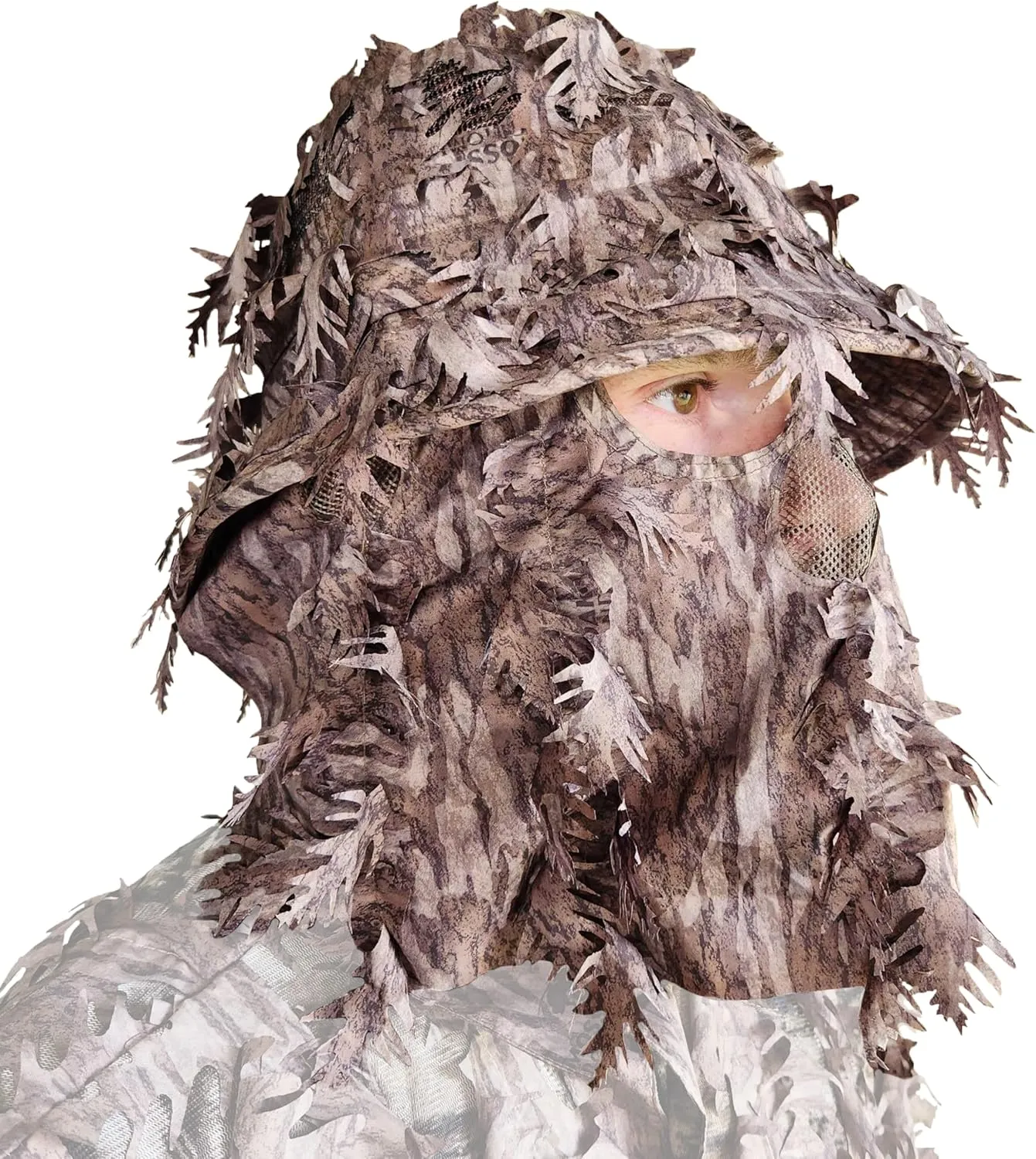 QuikCamo Realtree & Mossy Oak 3D Leafy Camo Face Mask Bucket Hat for Men Deer Duck and Turkey Hunting (Fully Adjustable OSFM)