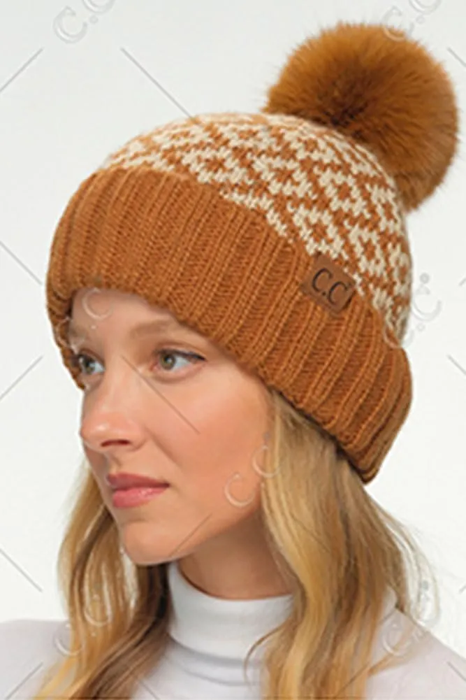 ScarvesMe Women's Winter Soft Knit Aztec Pattern Beanie with Faux Fur Pom