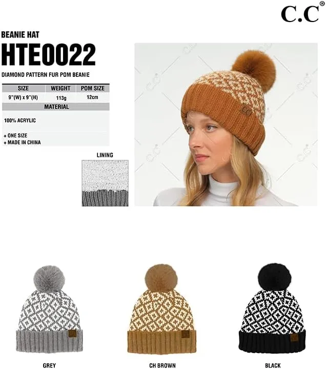 ScarvesMe Women's Winter Soft Knit Aztec Pattern Beanie with Faux Fur Pom