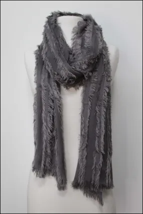Striped Fringe Scarf with Frayed Detailing