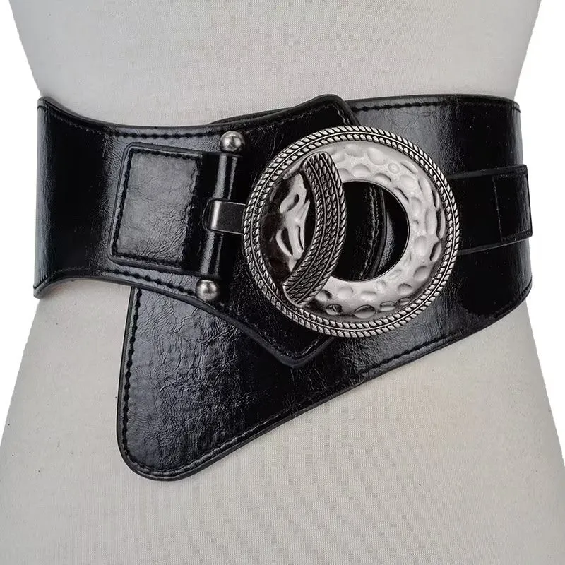 TrendyTie Chic Alloy-Buckle Slim PU Waistband