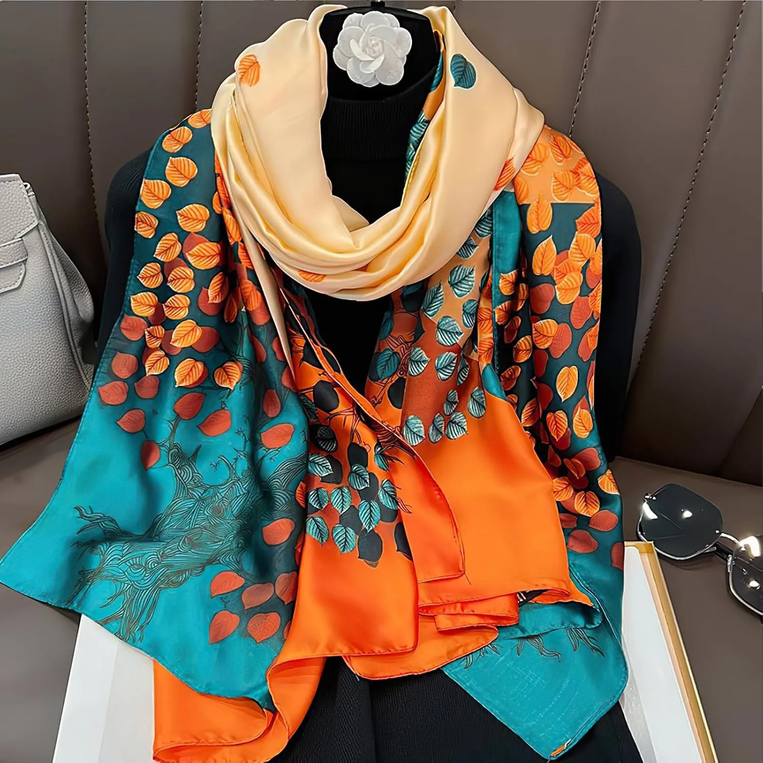 vimate 100% Large Silk Feeling Scarf-Women's Fashion Long Mulberry Silk Satin Neck Scarf Sunscreen Shawl Wrap Headscarf