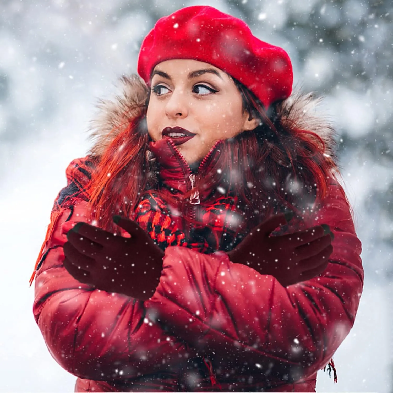 Winter Gloves,Full Fingers Touch Screen Thermal Knit Lining Warm Gloves for Driving Cold Weather Hiking Kids