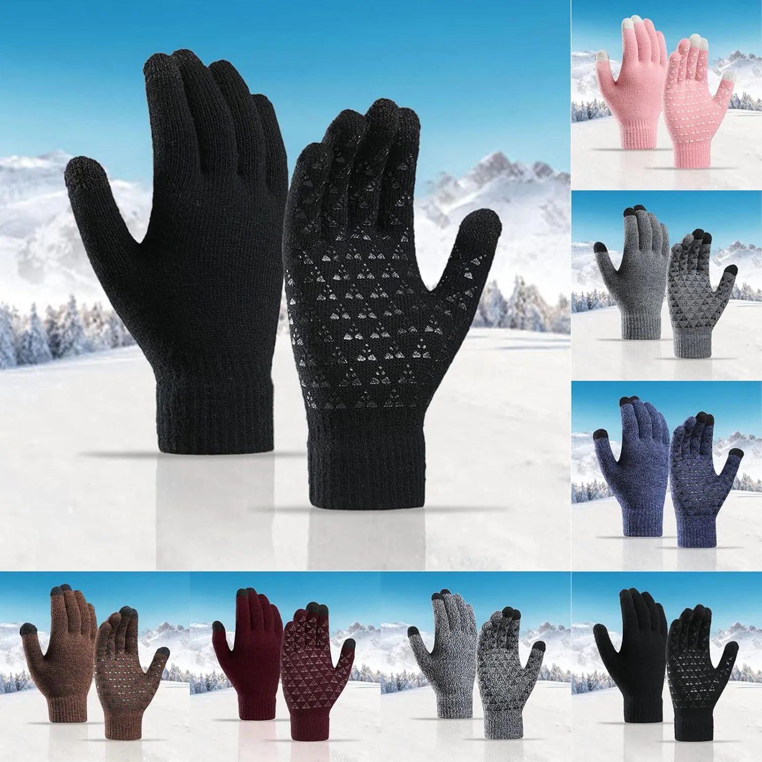 Winter Gloves,Full Fingers Touch Screen Thermal Knit Lining Warm Gloves for Driving Cold Weather Hiking Kids