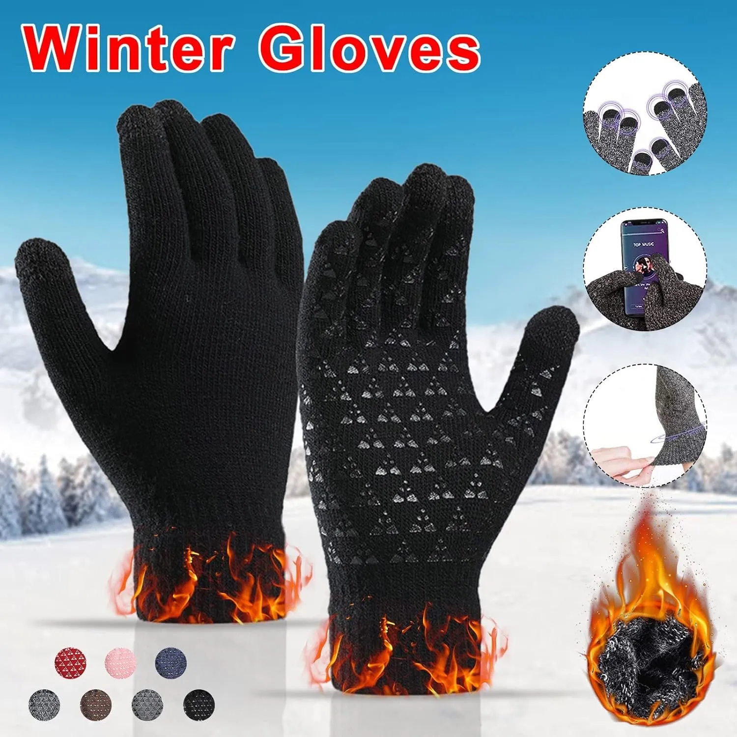 Winter Gloves,Full Fingers Touch Screen Thermal Knit Lining Warm Gloves for Driving Cold Weather Hiking Kids