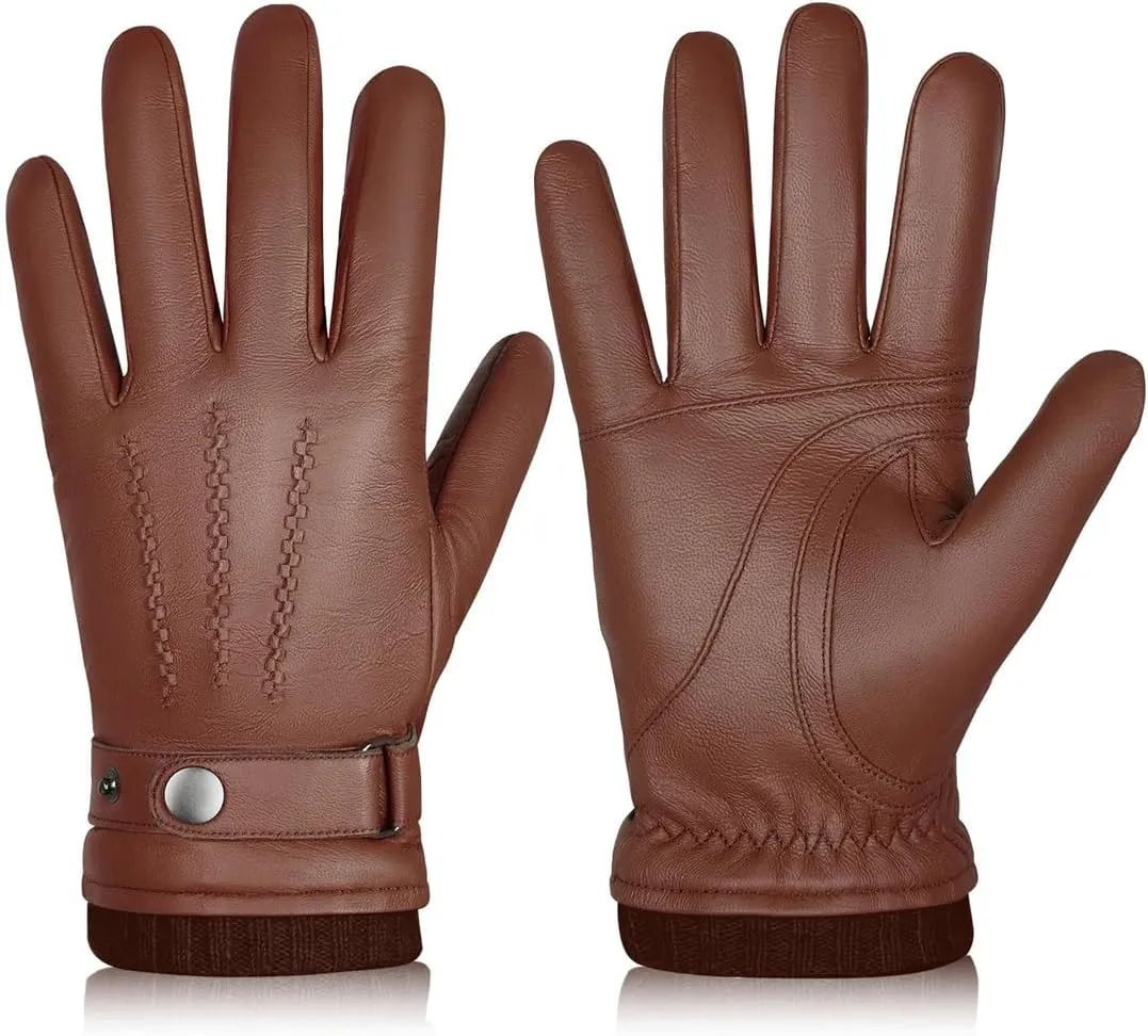 Winter Sheepskin Leather Gloves Men Warm Touchscreen Gloves With Cashmere Lining Driving Cycling Running Ski Gloves
