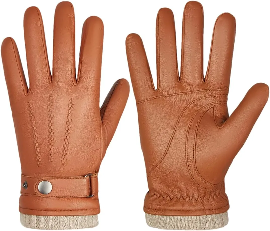 Winter Sheepskin Leather Gloves Men Warm Touchscreen Gloves With Cashmere Lining Driving Cycling Running Ski Gloves