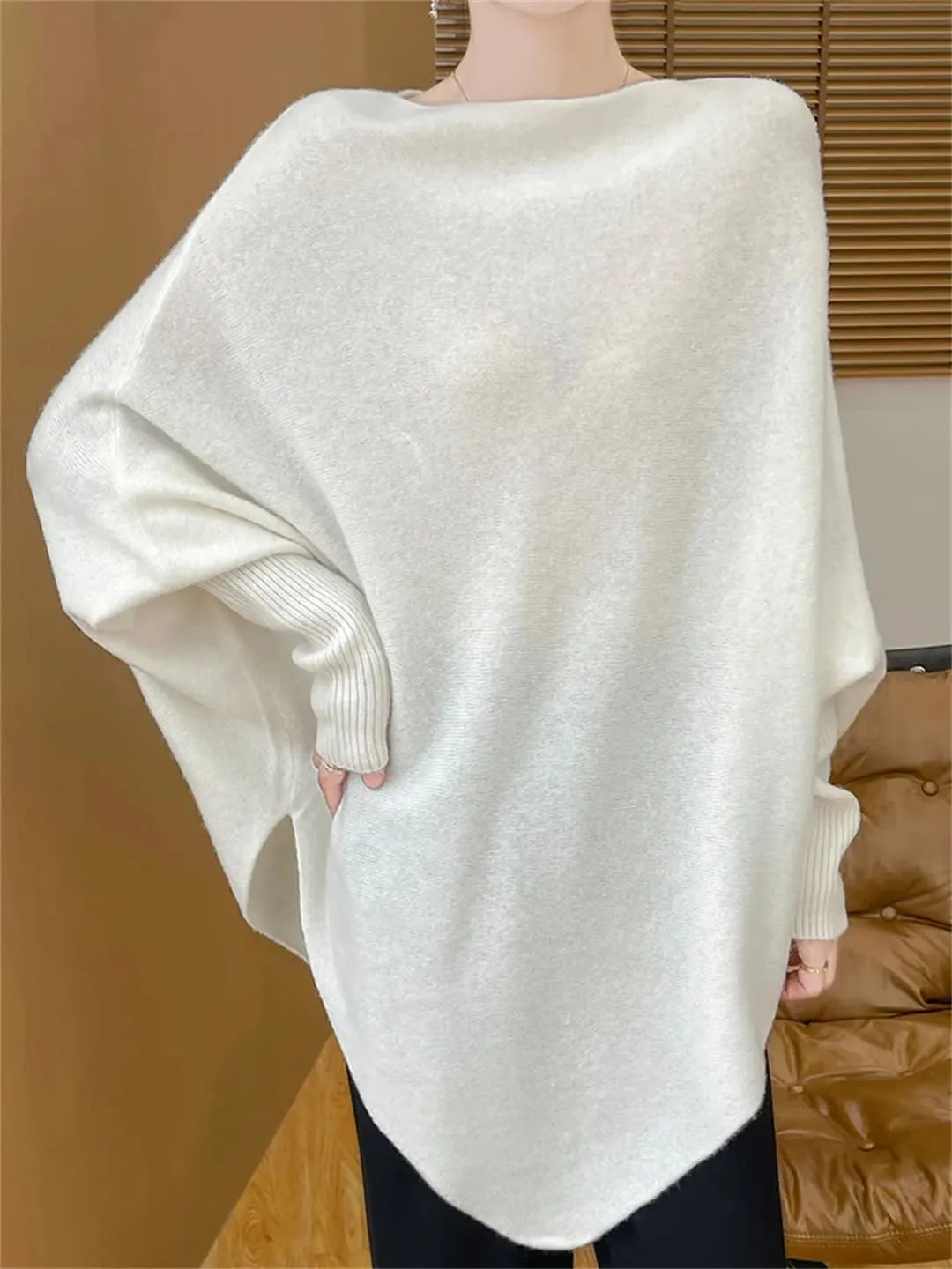Women Wool Shawls Sweater Loose Knit Elegant Soft Pullover