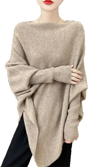 Women Wool Shawls Sweater Loose Knit Elegant Soft Pullover