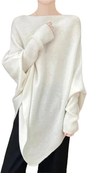 Women Wool Shawls Sweater Loose Knit Elegant Soft Pullover
