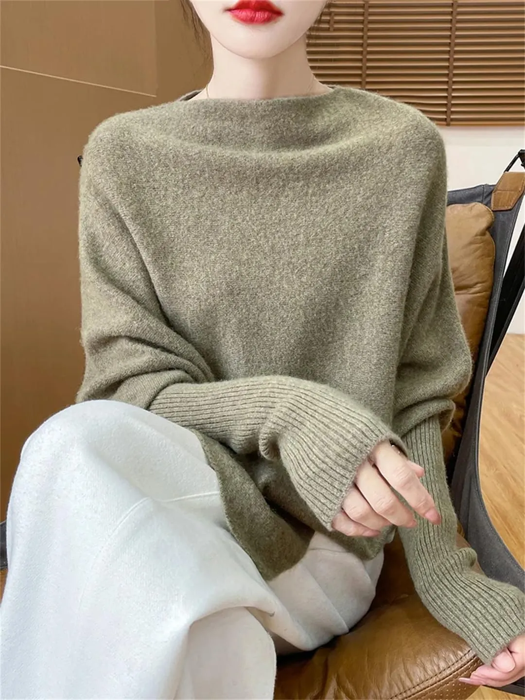 Women Wool Shawls Sweater Loose Knit Elegant Soft Pullover