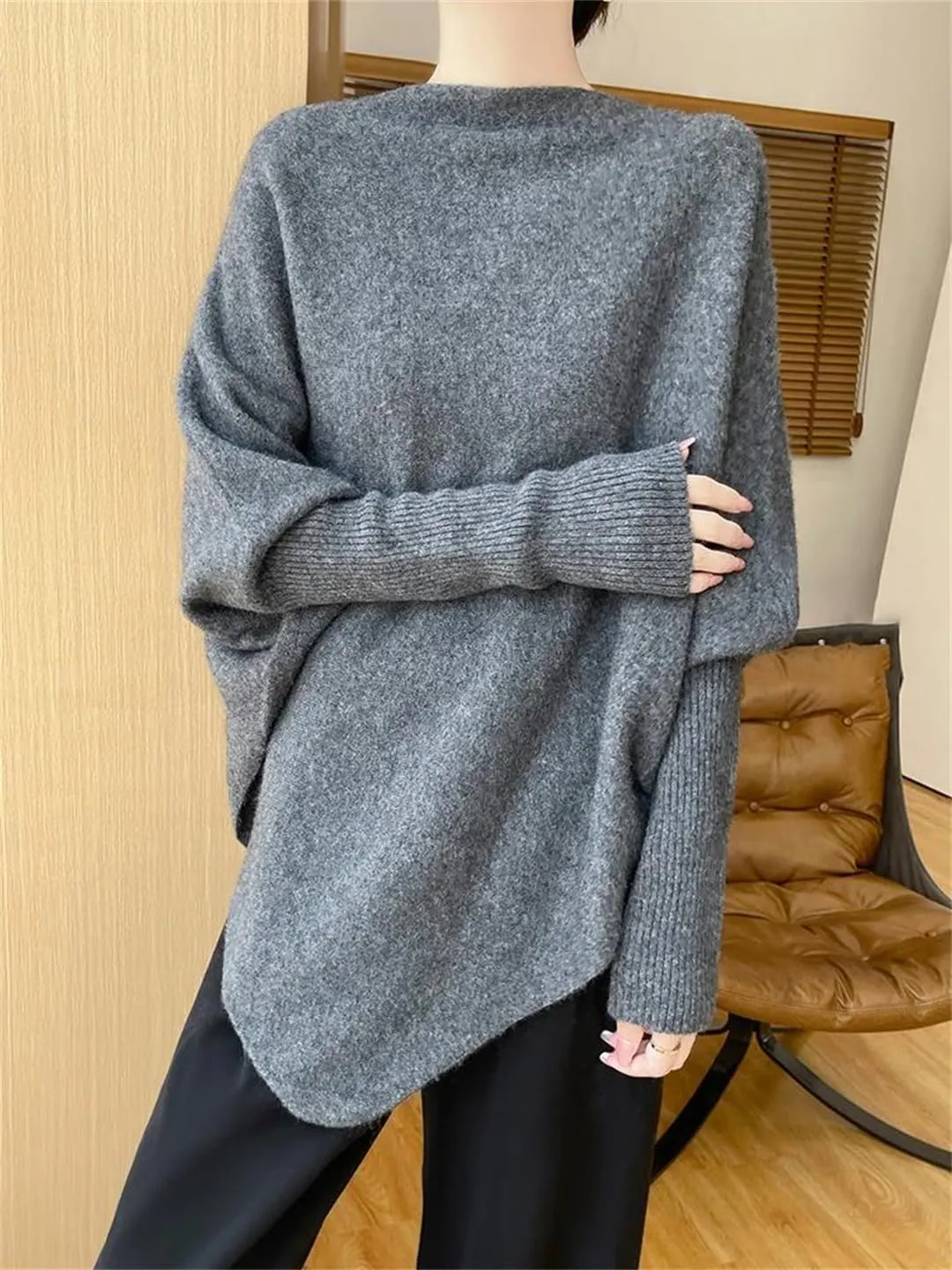 Women Wool Shawls Sweater Loose Knit Elegant Soft Pullover